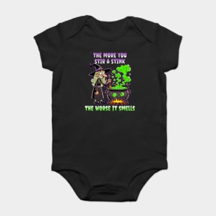 Fun Witchy Halloween Stinky Cauldron Design Baby Bodysuit